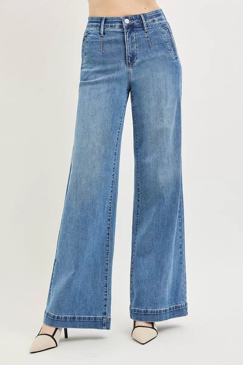 Risen Tummy Control High Rise Wide Leg Jeans PW21734