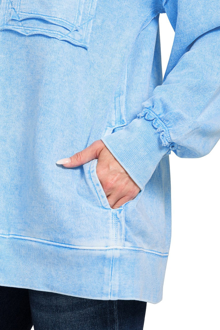 Halo Washed French Terry Pullover Sweatshirt in Sky Blue