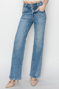 RISEN High Rise Double Button Panel Straight Jeans