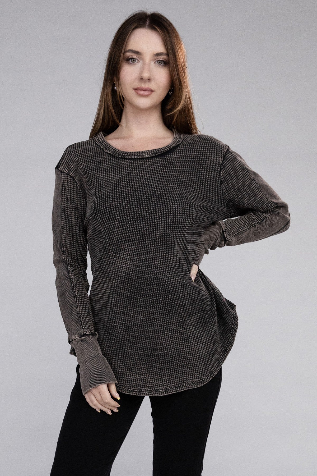 Washed Baby Waffle Long Sleeve Top - Multiple Colors