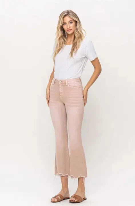 VERVET by Flying Monkey Dusty Coral High Rise Crop Flare Jeans