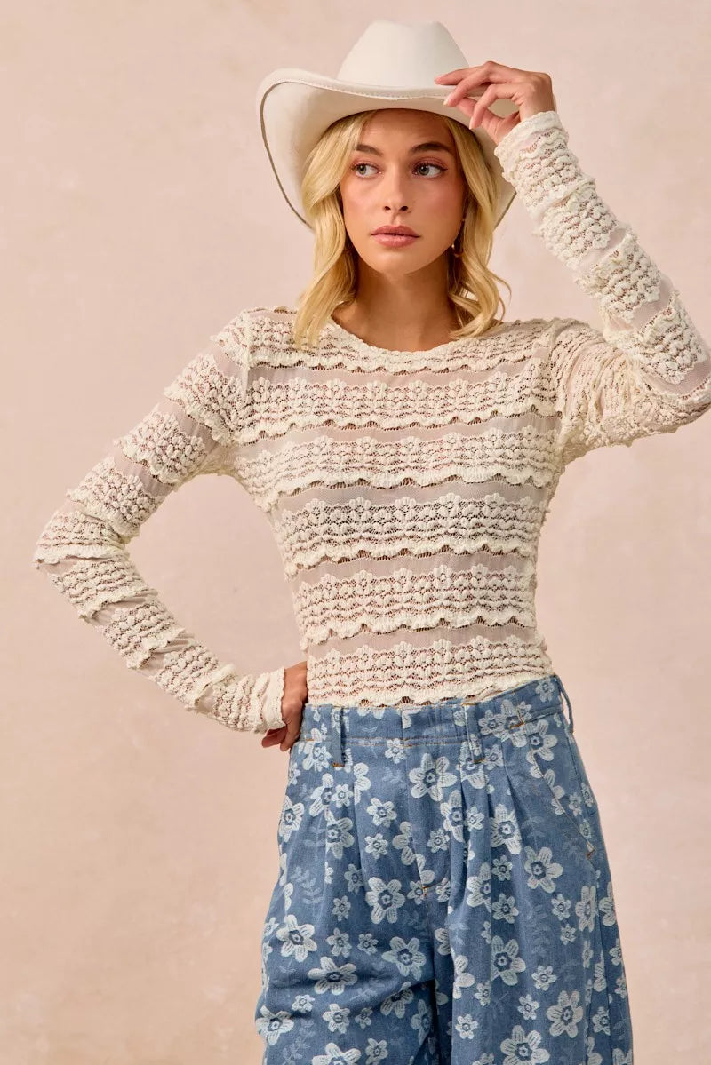 Flower Ruffles Lace Top