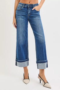 Risen Mid Rise Ankle Straight Cuffed Jeans