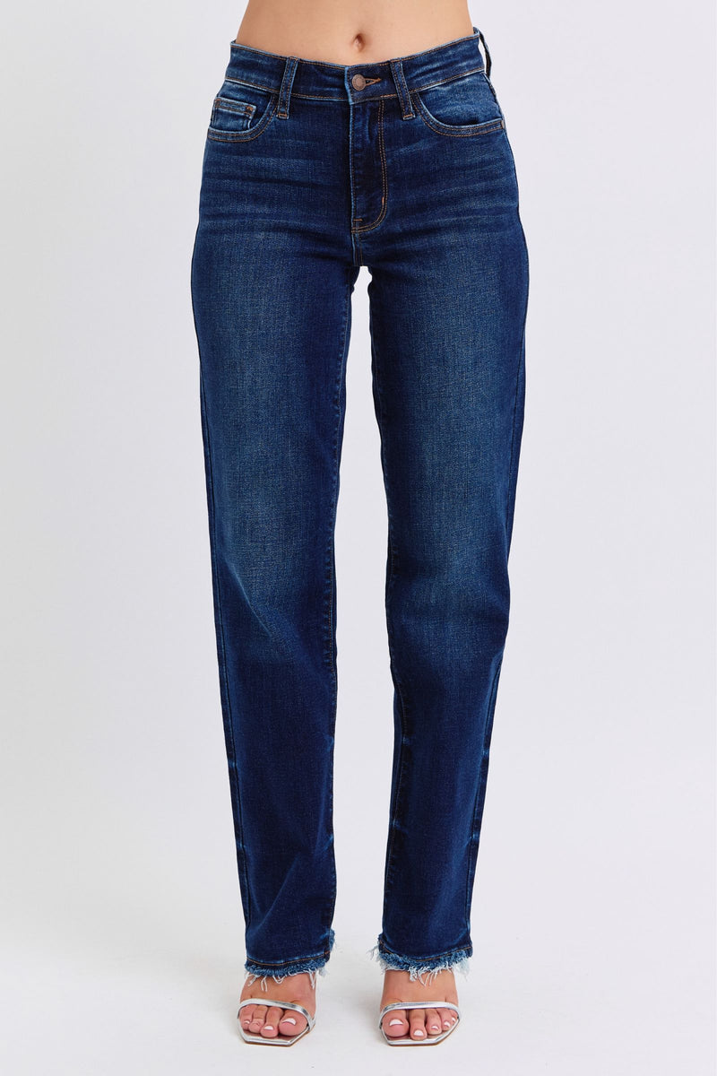 Judy Blue Mid Rise Frayed Hem Straight Leg Jeans 82622