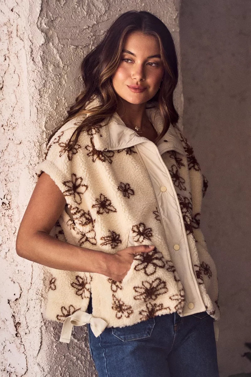 Flower Sherpa Oversized Sleeveless Vest 