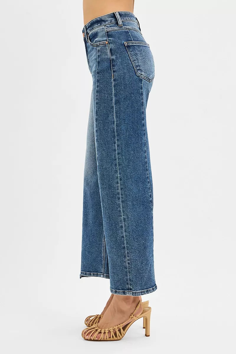 Risen High Rise Step Hem Wide Leg Jeans