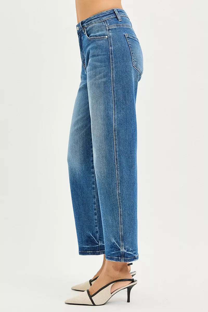 Risen Mid Rise Slouchy Cropped Barrel Jeans