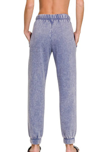 Acid Wash Fleece Jogger Sweatpants in Marlin Blue