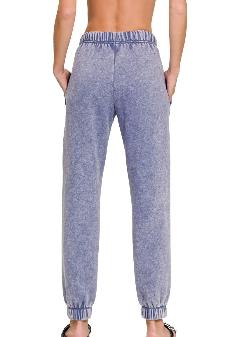Acid Wash Fleece Jogger Sweatpants in Marlin Blue