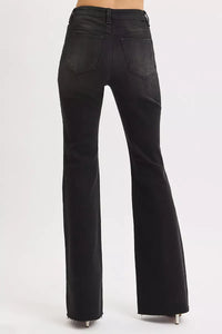 Risen High Rise Black Denim Flare Jeans