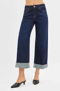Risen Mid Rise Dark Wash Wide Leg Jeans PWC21182