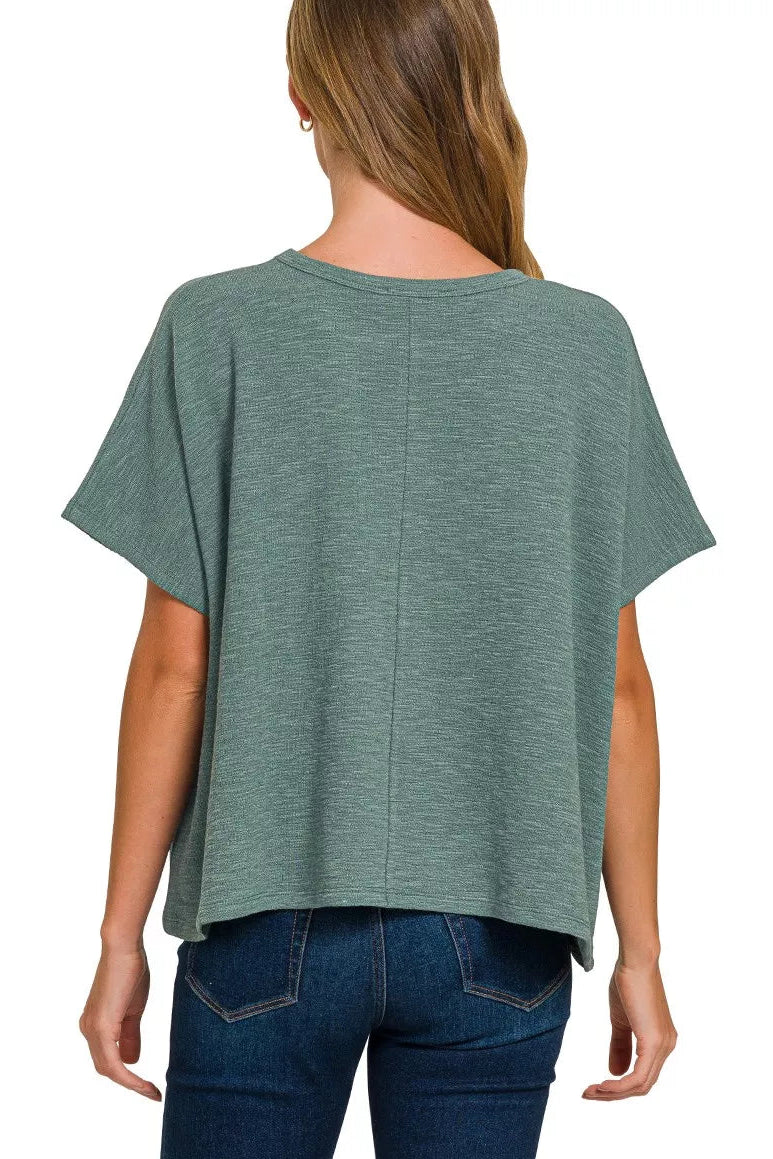 Zenana Cotton Slub Oversize Tee in Ash Jade