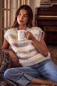 So Me Fuzzy Multi Color Stripe Cozy Sweater Top