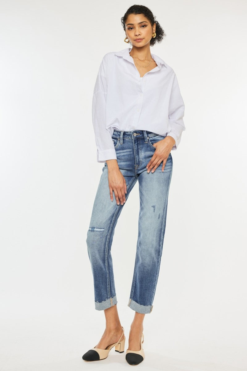 Kancan High Rise Cuffed Slim Straight Jeans