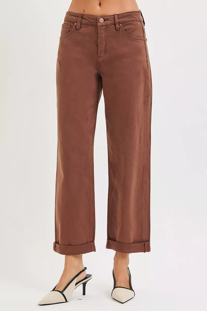 Risen Mid Rise Tummy Control Ankle Barrel Baggy Pants