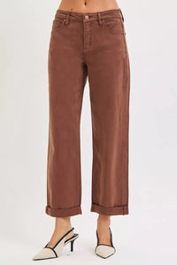 Risen Mid Rise Tummy Control Ankle Barrel Baggy Pants
