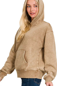 Fleece Mineral Wash Basic Hoodie in Deep Camel