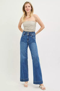 Risen High Rise Wide Waistband Wide Leg Jeans PW21705 