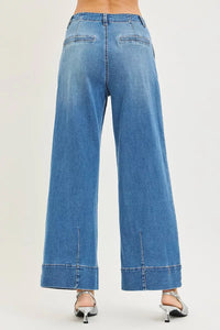 Risen High Rise Pleated Wide Leg Jeans PW21545