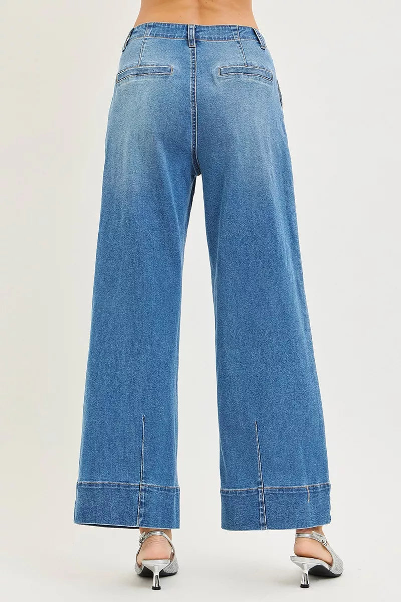 Risen High Rise Pleated Wide Leg Jeans PW21545