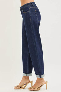 Risen Mid Rise Dark Wash Slouchy Boyfriend Jeans