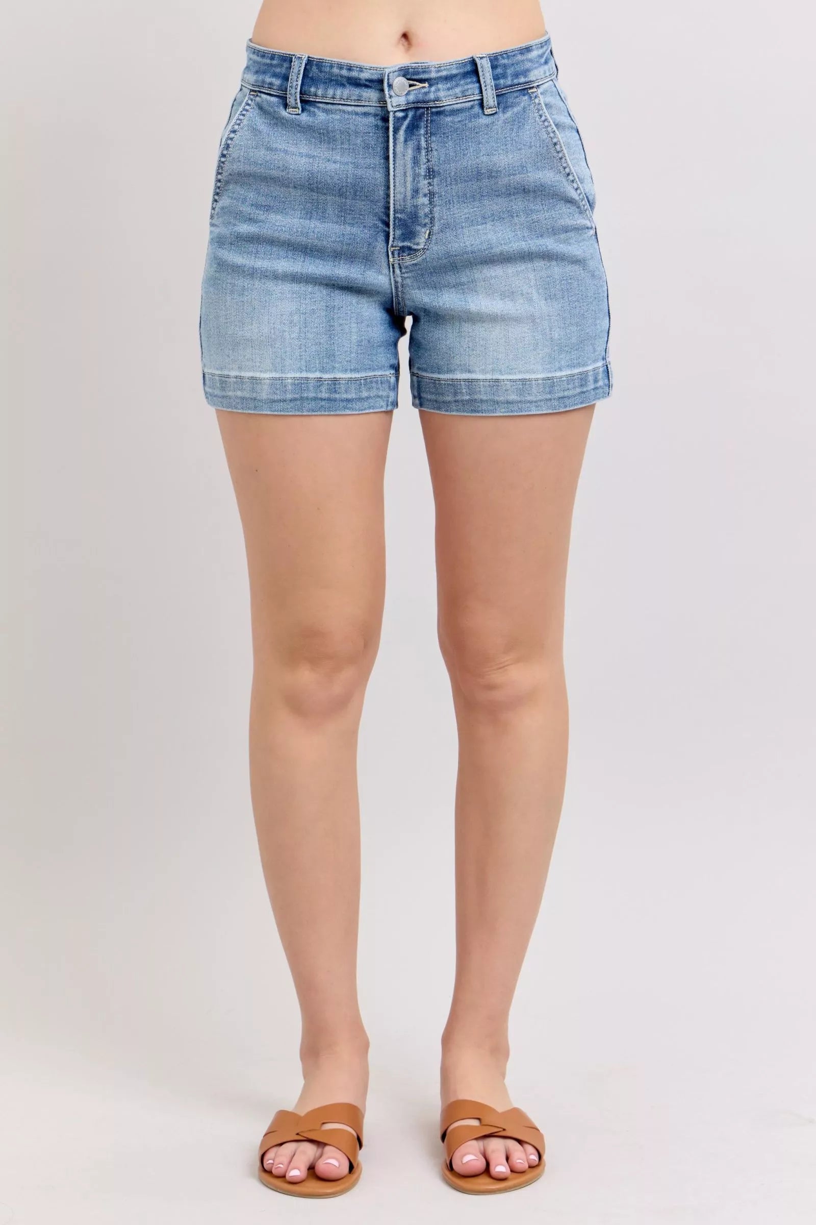 Judy Blue Mid Rise Trouser Denim Shorts