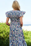 Vintage Garden Smocked Flutter Sleeve Midi Dress