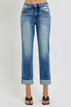 RISEN High Rise Crop Straight Cuffed Jeans