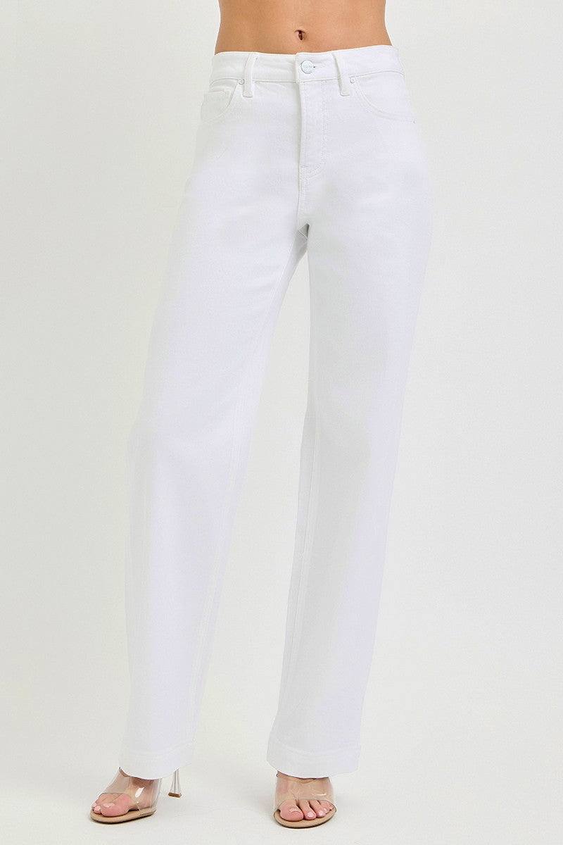 Risen High Rise Wide Leg Baggy Pants in White
