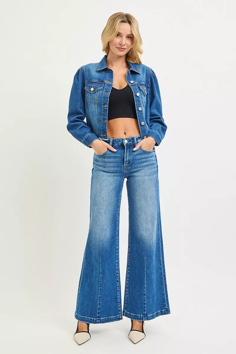 Risen Mid Rise Wide Leg with Flare Jeans