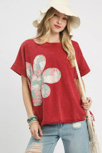 Umgee Mineral Wash Flower Patch French Terry Top