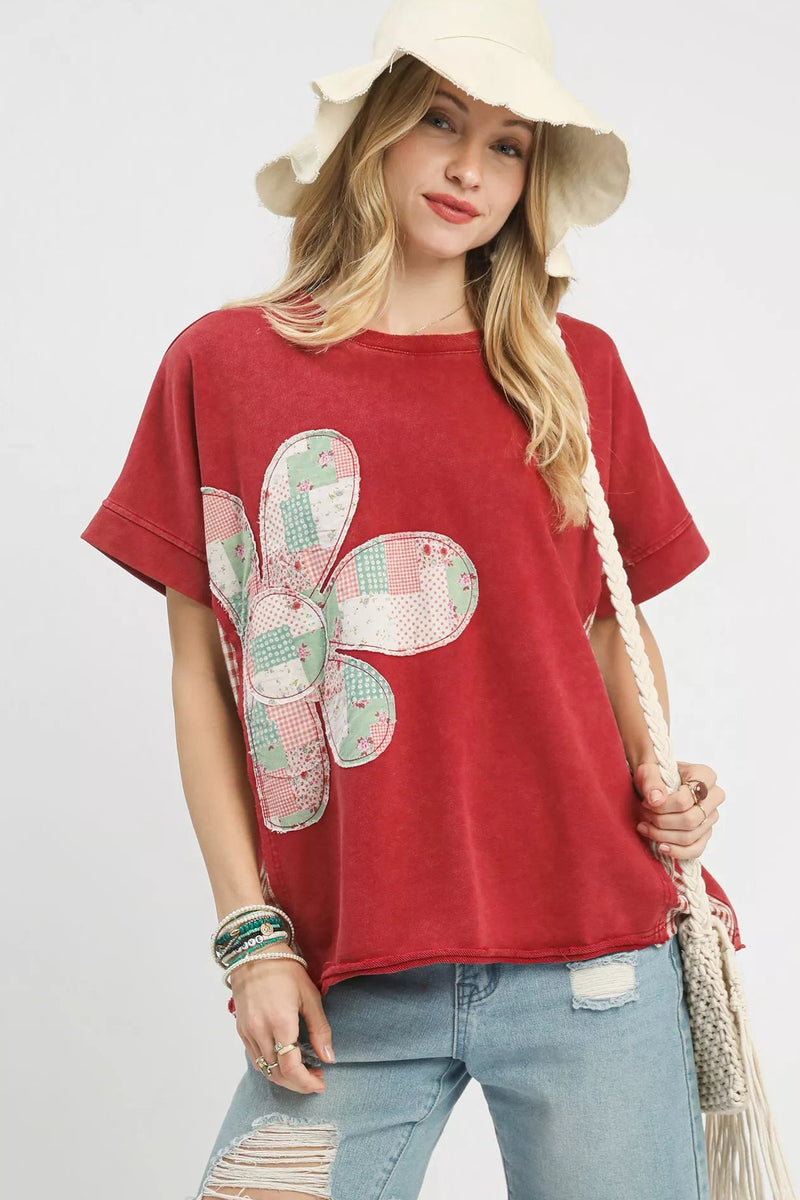 Umgee Mineral Wash Flower Patch French Terry Top