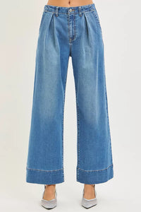 Risen High Rise Pleated Wide Leg Jeans PW21545
