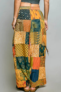 POL Printed Patchwork Pants with Adjustable Side Drawstring