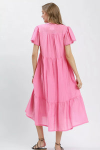 Umgee Peony Textured Tiered Midi Dress with Side Pockets