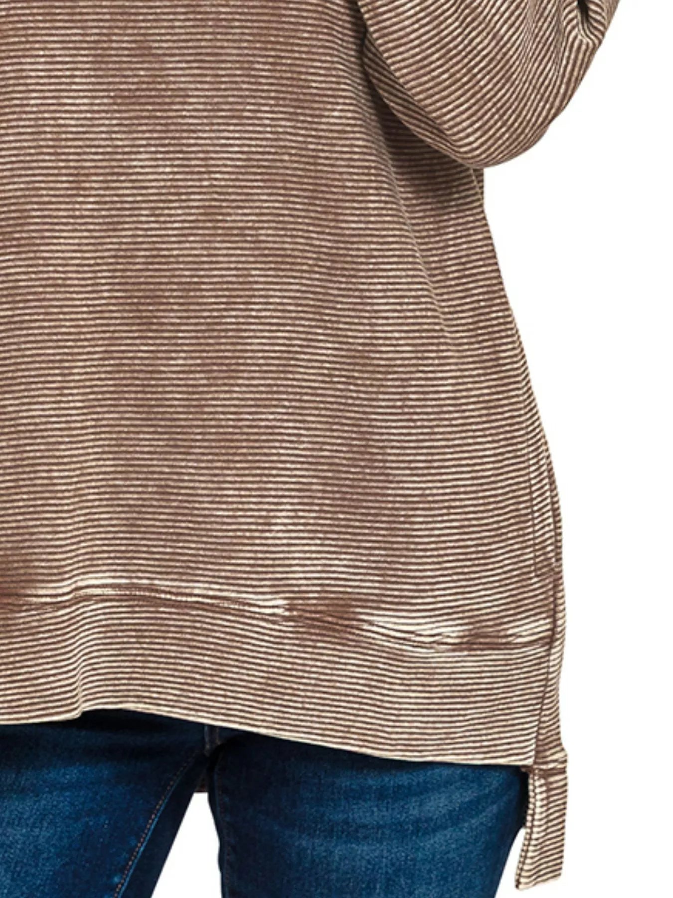 Acid Washed Double Ribbed Hi-low Pullover Sweatshirt in Brown