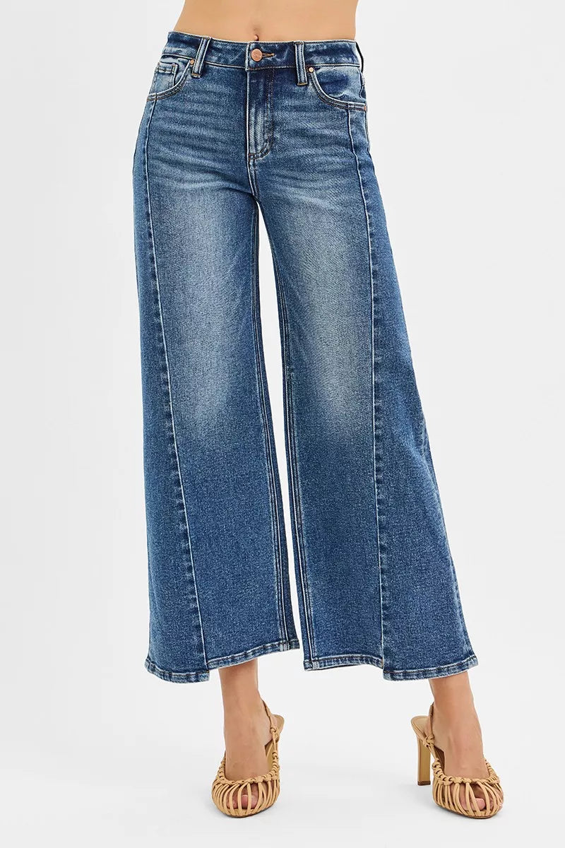 Risen High Rise Step Hem Wide Leg Jeans