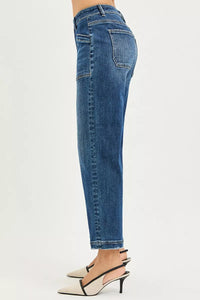 Risen Mid Rise Slouchy Cropped Baggy Patch Pocket Jeans