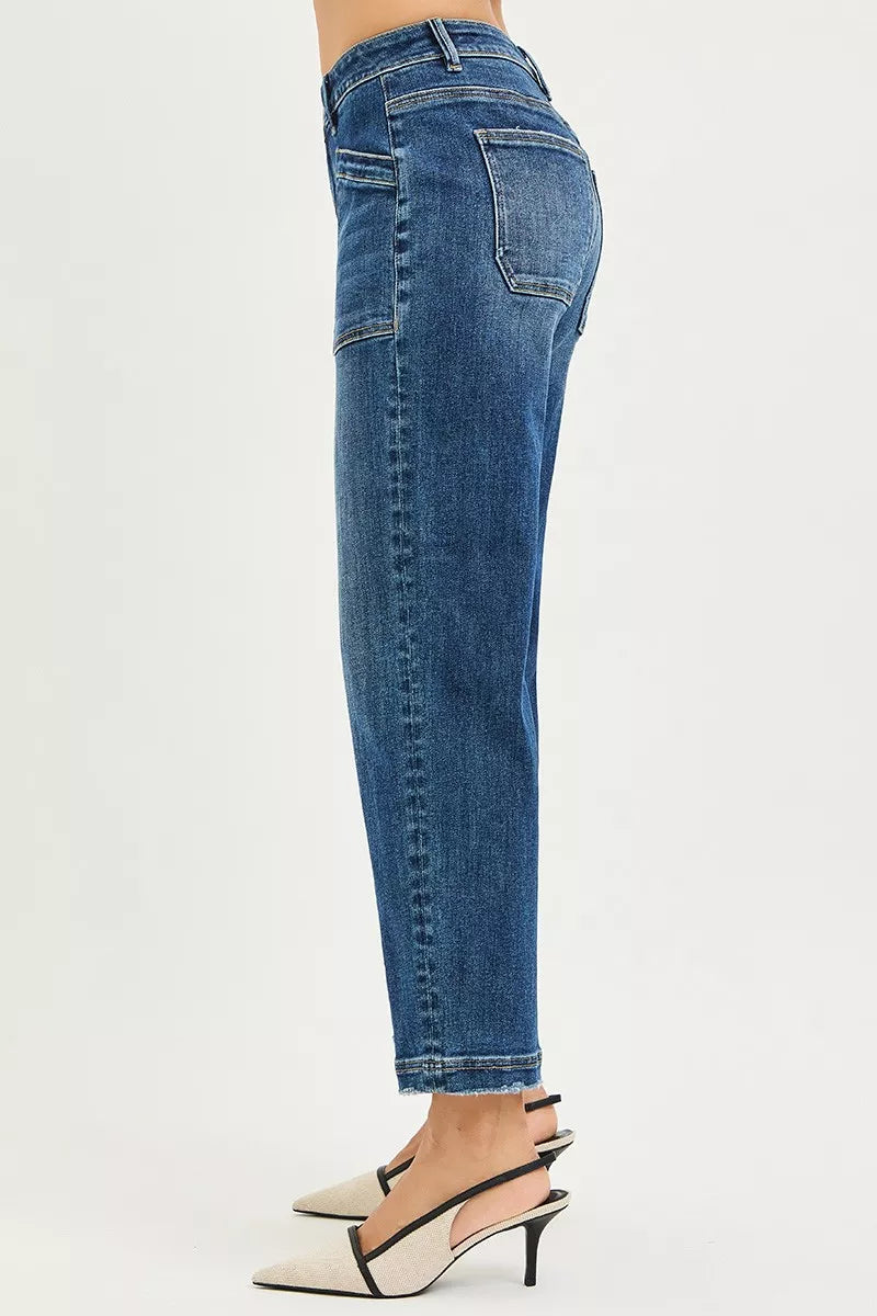 Risen Mid Rise Slouchy Cropped Baggy Patch Pocket Jeans