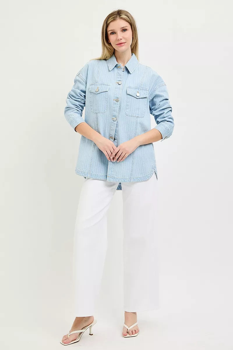 Risen Oversized Stripe Denim Shirt Jacket