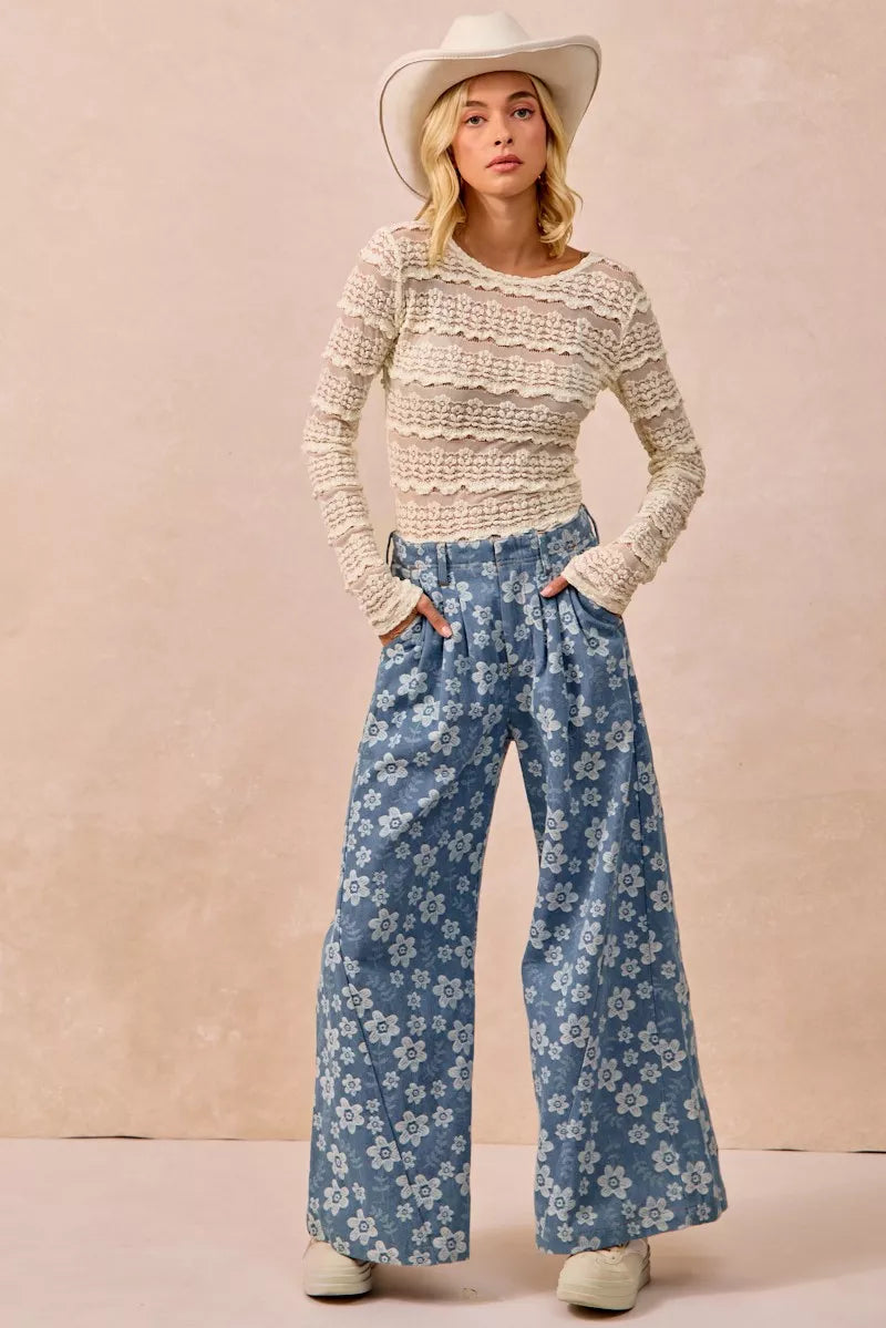 Flower Ruffles Lace Top