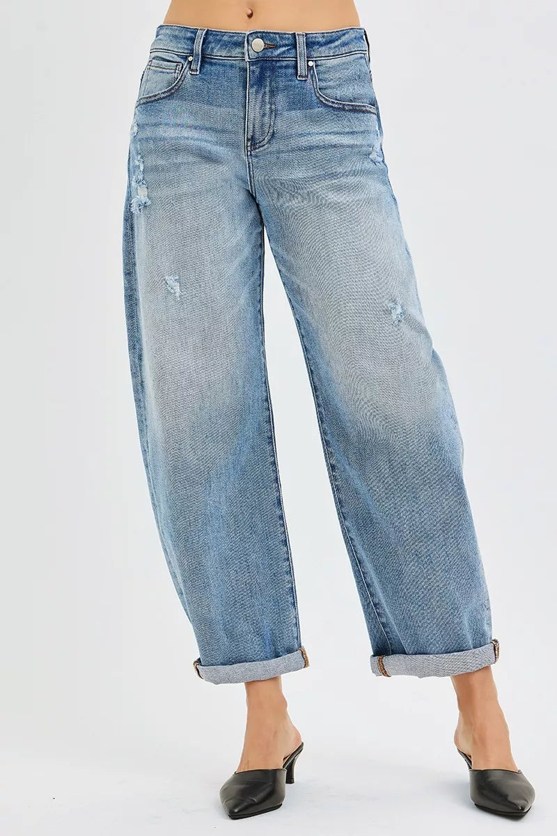 Risen Slouchy Ankle Length Cuffed Barrel Jeans