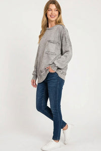 Halo Washed French Terry Pullover Sweatshirt in Ash Black