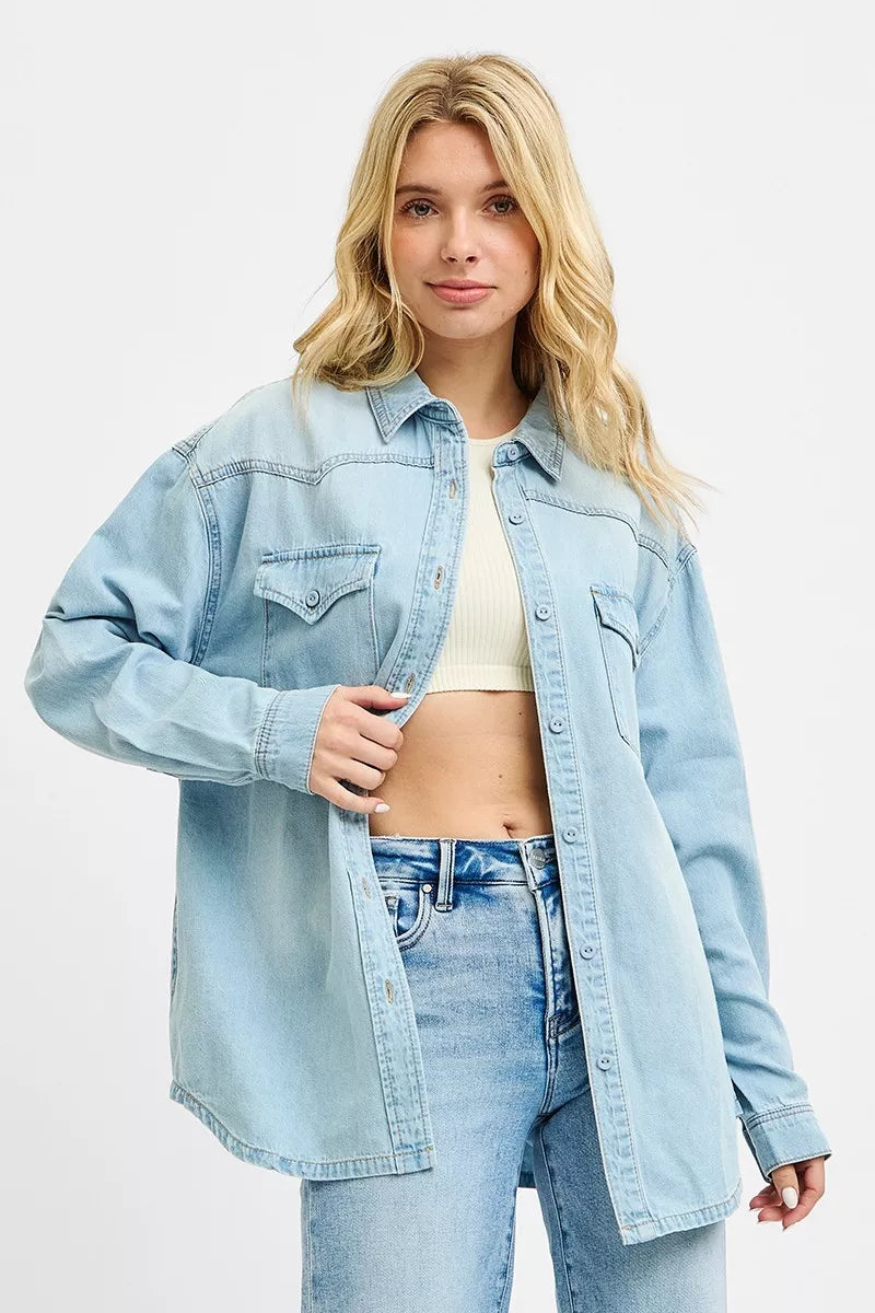 Risen Western Yoke Style Relaxed Fit Denim Shirts RDJ9208