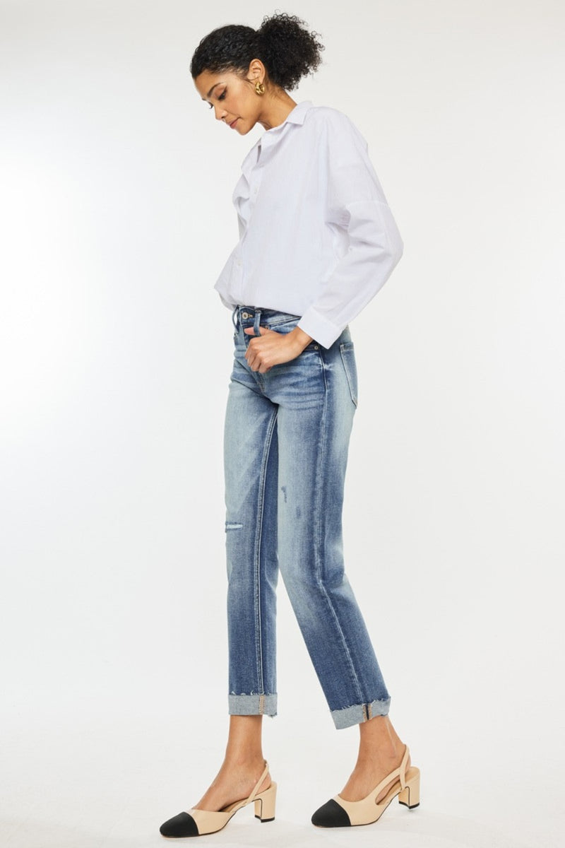 Kancan High Rise Cuffed Slim Straight Jeans