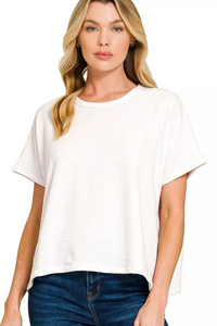 Zenana Cotton Slub Oversized Tee in White