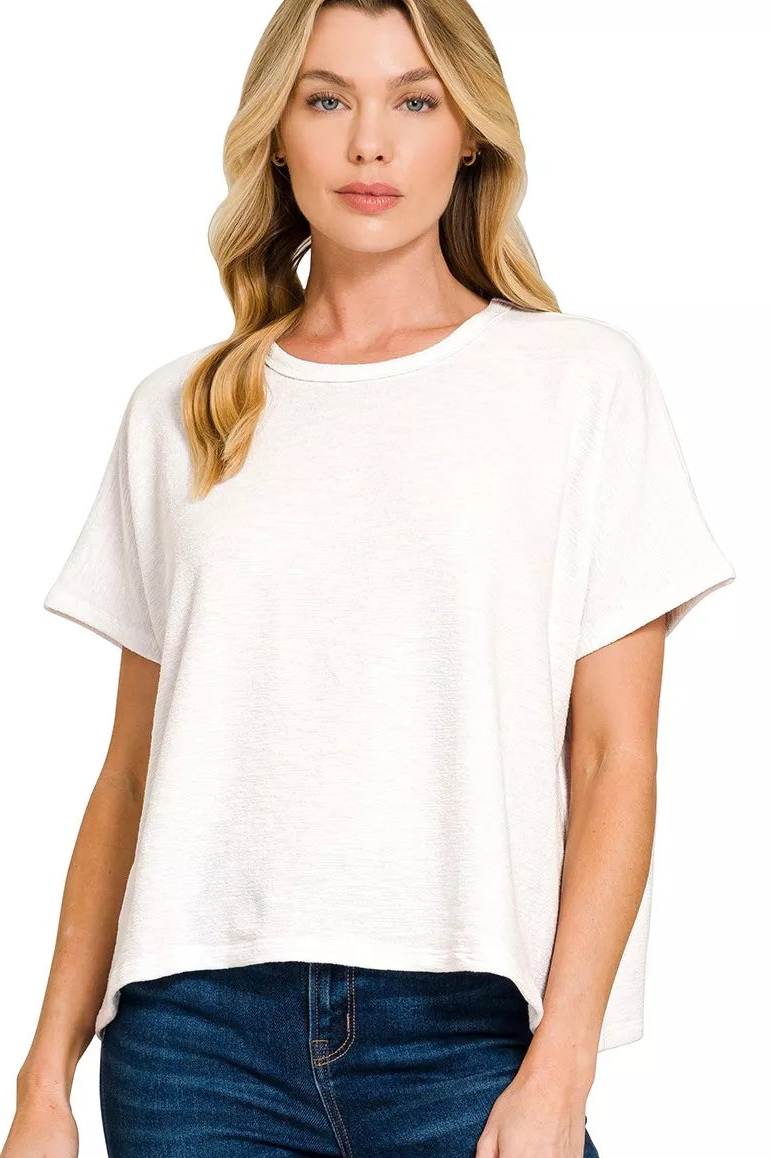 Zenana Cotton Slub Oversized Tee in White