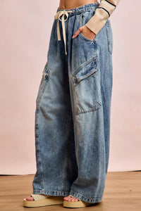 BiBi Baggy Barrel Jeans With Drawstring Waist and Cargo Pockets