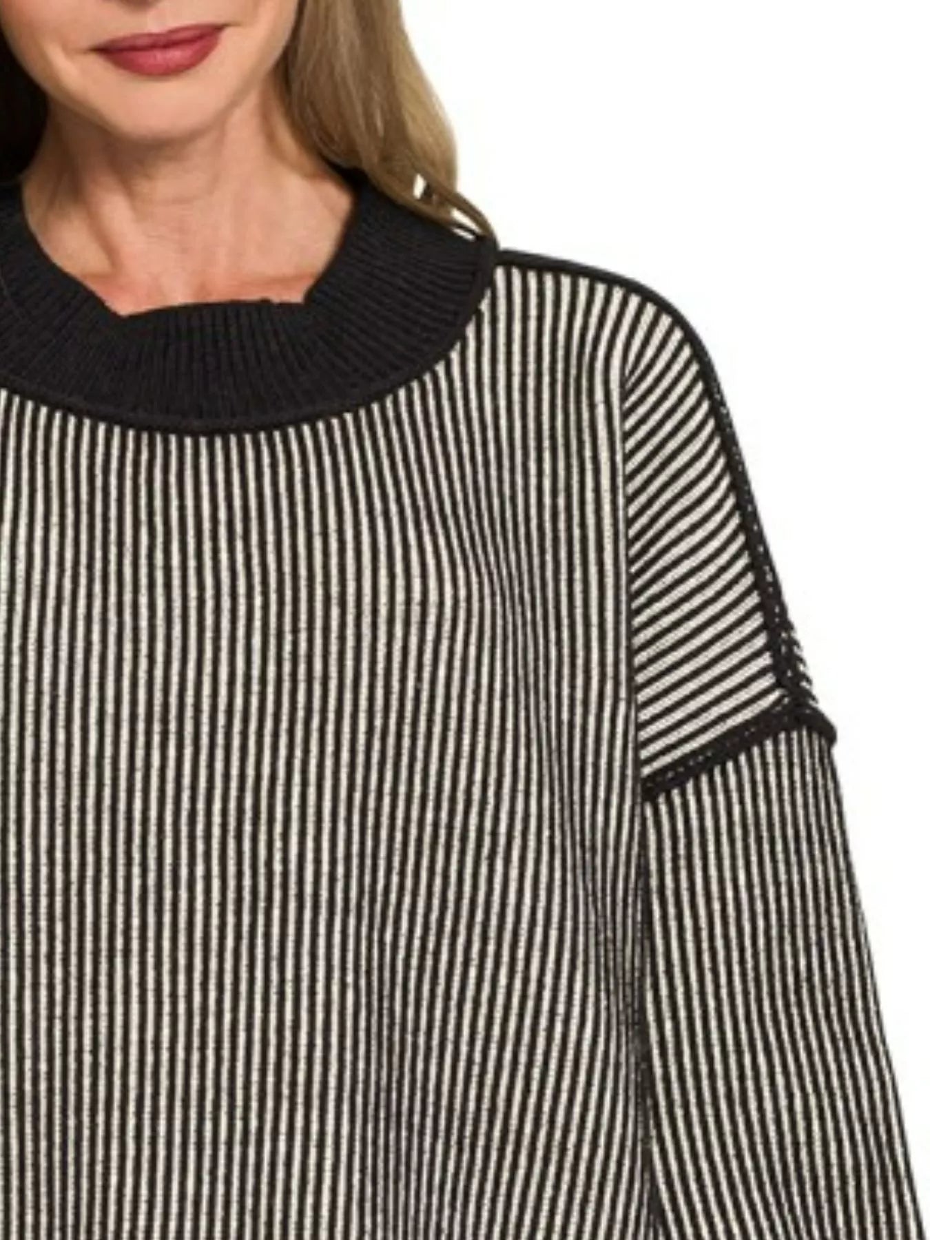 Zenana Two Tone Ribbed Sweater in Black