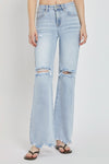 Risen High Rise Light Wash Distressed Wide Leg Jeans